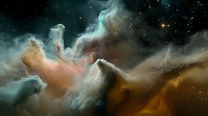 Fototapeta premium Dramatic Cosmic Nebula Glowing in the Starry Night Sky of the Majestic Universe
