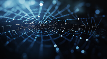 Fototapeta premium spider web with dew, spider web with dew drops, the beauty and the sparkling drops.