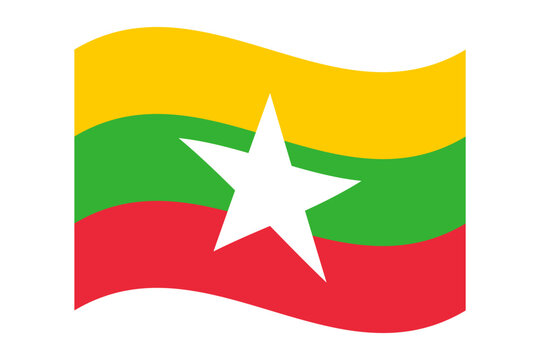 recommend clip art: Wavy flag of Myanmar, isolated on a transparent background. Flag of the Republic of the Union of Myanmar. Vector illustration