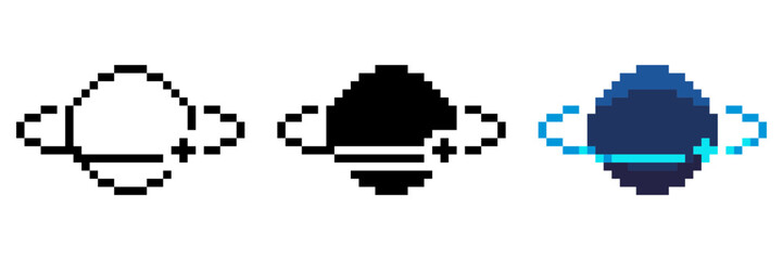 Fototapeta premium Blue Tiny Saturn, Pixel Art Icon Set