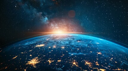 Obraz premium Earth from Space with City Lights and Milky Way
