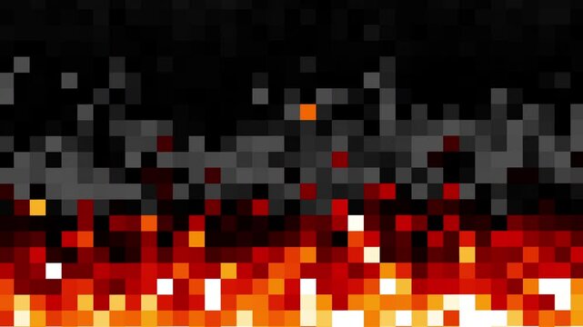4K Looping Abstract background with a pixel fire border, fire effect pixel
