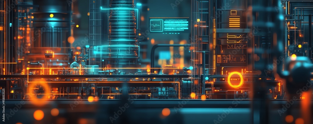 Fototapete Illustration of industrial automation concept, featuring workflow optimization and checkboxes, emphasizing streamlined and efficient business operations