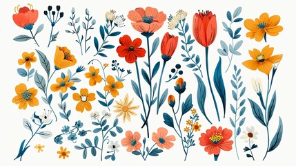 Collection of Colorful Hand-Painted Floral Illustrations