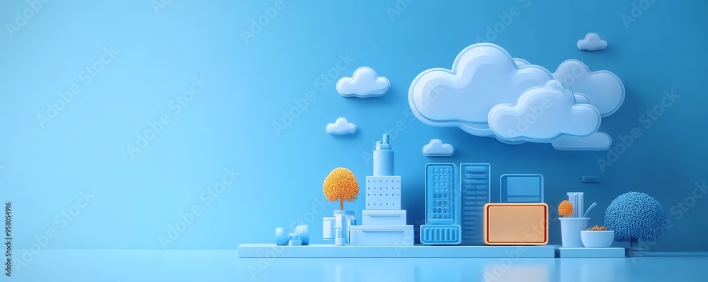 Poster Modern flat design 3D illustration of Qadir using cloud computing, userfriendly cloud storage access