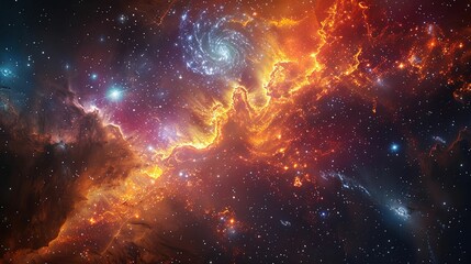 Fototapeta premium A Cosmic Landscape of Star Clusters and Nebulae