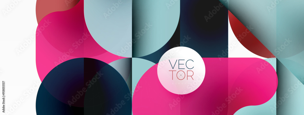 Poster circles and round shapes geometric minimal background. transparent geometric shapes composition for 