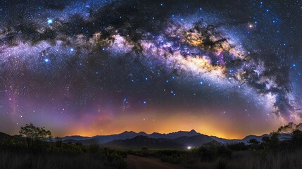 Fototapeta premium Milky Way Galaxy Over Silhouetted Mountain Range