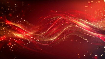 Abstract Red and Gold Background with Glittering Waves
