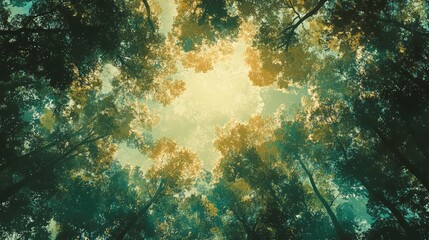 Fototapeta premium Abstract depiction of a forest canopy with dappled light filtering through, in a mix of greens and browns