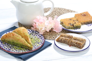 cup of tea and turkish traditional desserts