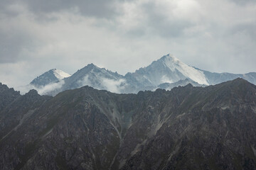 Snow covered peaks of a Tian Shan mountain range