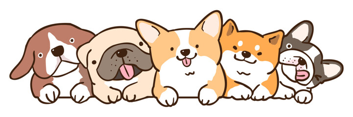 Vector Illustration of Cute Cartoon Dog Pile on Isolated Background