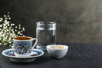 cup of turkish coffee with turksih delight