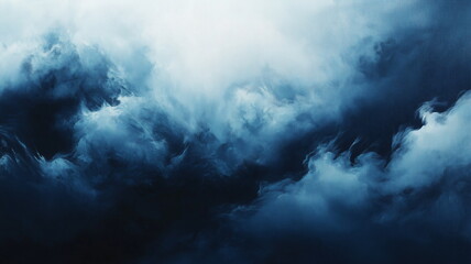 An abstract smoky blend of dark blue and pale white tones with fluid transitions