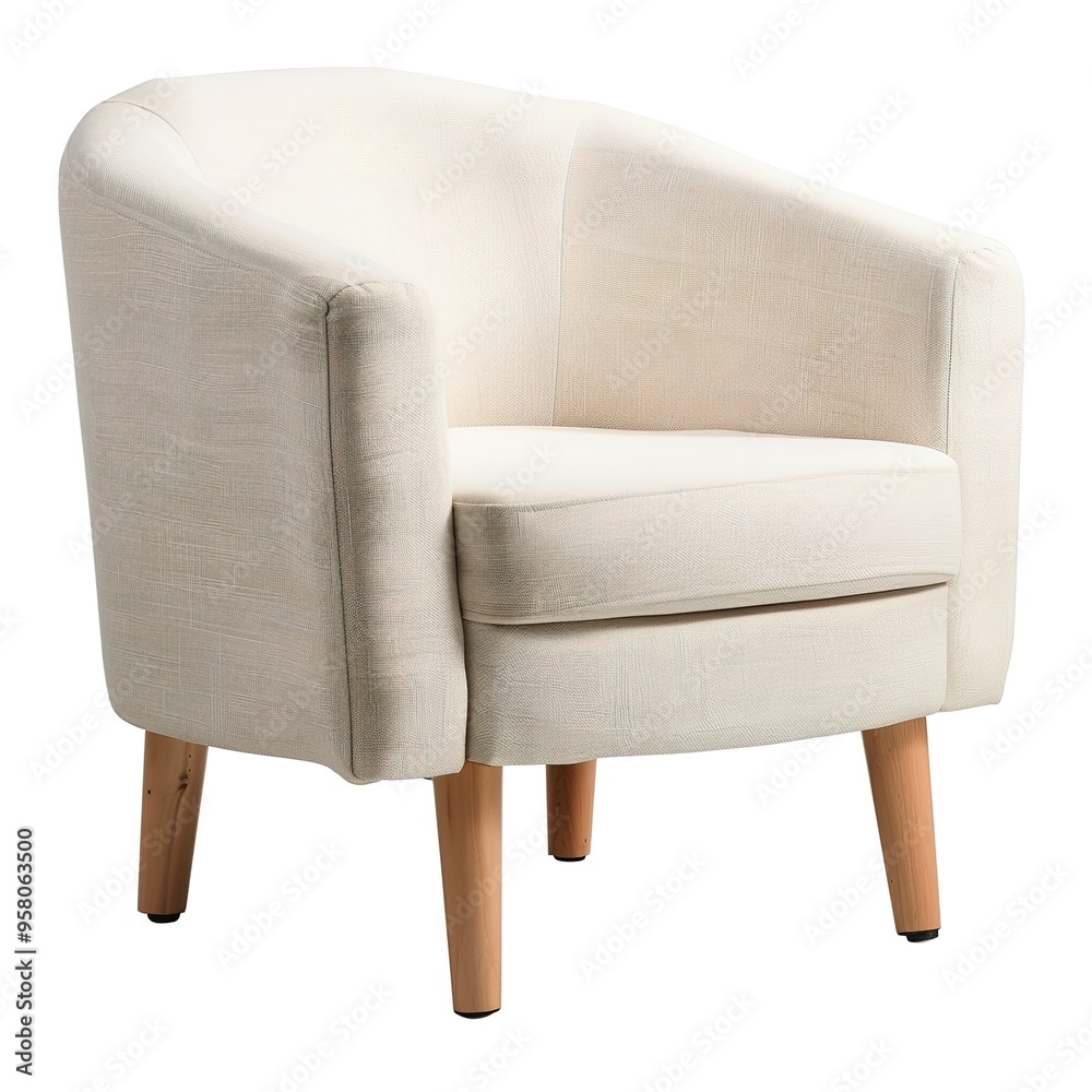 Canvas Prints Comfy modern cream fabric armchair with light wooden legs