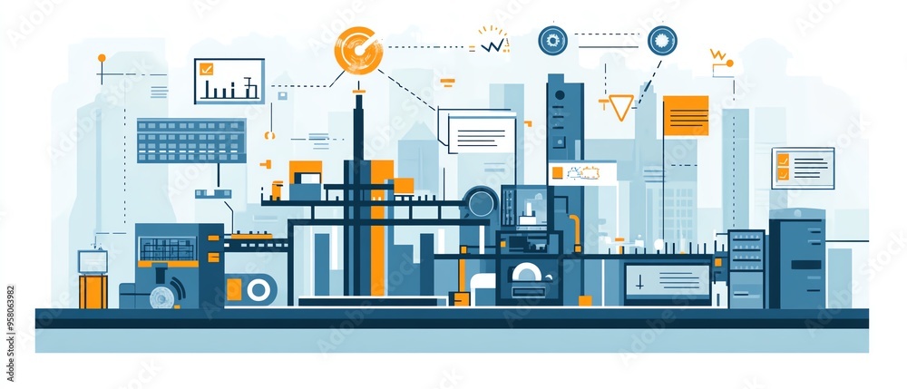 Aufkleber Visual of industrial automation and workflow optimization, with checkboxes representing streamlined business processes and operational improvements
