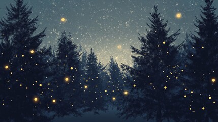 Fototapeta premium Silhouettes of Pine Trees in a Starry Night.