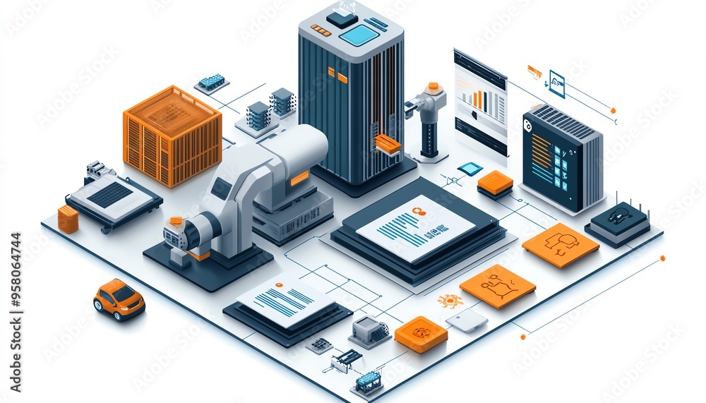 Aufkleber Visual representation of automation in industrial business processes, highlighting workflow optimization with checkboxes and efficiency indicators