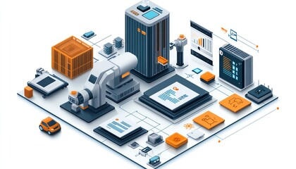 Obraz premium Visual representation of automation in industrial business processes, highlighting workflow optimization with checkboxes and efficiency indicators