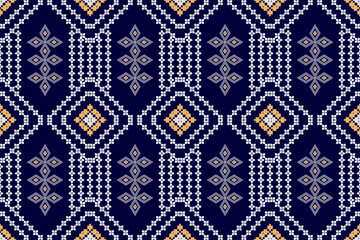Geometric and cross stitch traditional ethnic pattern.floral pixel art embroidery. Elegance background abstract Aztec seamless pattern for fabric,cloth,dress,carpet,curtain,sarong,batik,wallpaper.