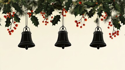 Obraz premium Christmas Bells and Holly.