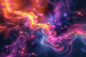 Fototapeta premium Vivid flowing energy waves with glowing particles depicting a cosmic phenomenon