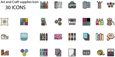 Set of Art and Craft supplies icons. Line art style icons bundle. vector illustration