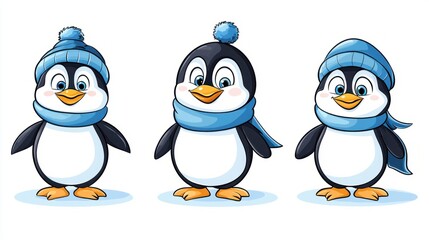 Fototapeta premium Playful Cartoon Penguin in Stylish Winter Gear for Trendy T-Shirt Design