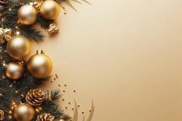 Elegant gold Christmas ornaments on soft background