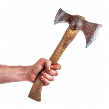 Hand Holding Axe on Transparent Background 