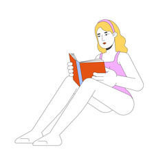 Caucasian woman in swimsuit reading book 2D cartoon character. Summertime activity. Young female resting on beach isolated person flat vector on white background. Spot illustration colorful