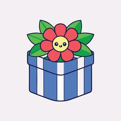 Christmas Giftbox with Flower Vector, Festive Holiday Gift Box Illustration, Elegant Floral Christmas Present Design, Isolated Vector for Holiday Cards, Christmas Decoration, and Seasonal Artwork