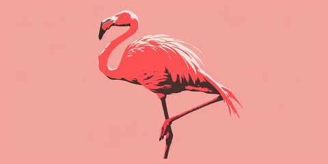 Fototapeta premium Flamingo Icon: Pink Silhouette of Elegant Tropical Bird with Feather Plumage