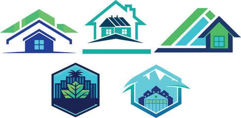 house icons set, roofing icon set