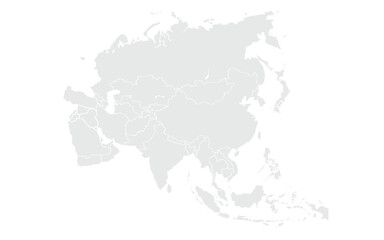 Map of Asia. for website layouts,background,education, precise,customizable,Travel worldwide,map silhouette backdrop,earth geography, political,reports. Grayscale style ,isolated on white background.