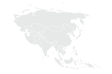 Map of Asia. for website layouts,background,education, precise,customizable,Travel worldwide,map silhouette backdrop,earth geography, political,reports. Grayscale style ,isolated on white background.