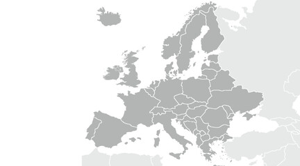 Obraz premium Map of Europe.for website layouts,background,education, precise,customizable,Travel worldwide,map silhouette backdrop,earth geography, political,reports. Grayscale style ,isolated on white background.