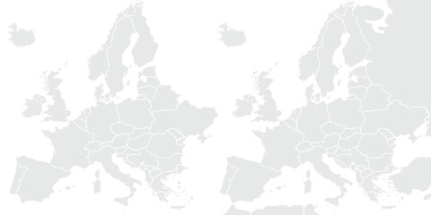 Obraz premium Map of Europe.for website layouts,background,education, precise,customizable,Travel worldwide,map silhouette backdrop,earth geography, political,reports. Grayscale style ,isolated on white background.