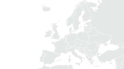 Map of Europe.for website layouts,background,education, precise,customizable,Travel worldwide,map silhouette backdrop,earth geography, political,reports. Grayscale style ,isolated on white background.