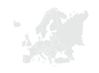 Map of Europe.for website layouts,background,education, precise,customizable,Travel worldwide,map silhouette backdrop,earth geography, political,reports. Grayscale style ,isolated on white background.