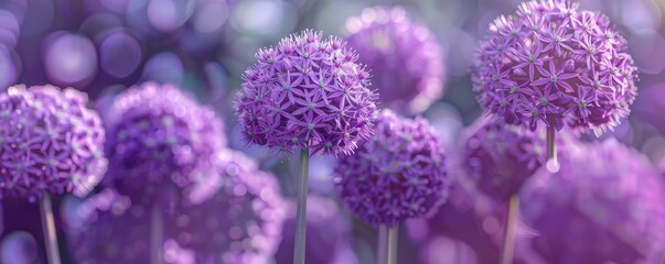 Ornamental allium with spherical blooms, 4K hyperrealistic photo