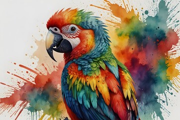 Obraz premium Parrot surrounded by vibrant tribal patterns in watercolor style