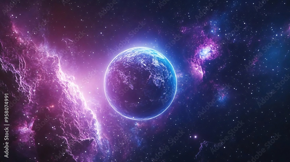 Wall mural a stunning cosmic scene featuring a vibrant earth surrounded by colorful galaxies and nebulas in the