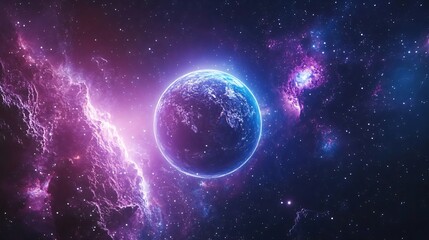 A stunning cosmic scene featuring a vibrant Earth surrounded by colorful galaxies and nebulas in the depths of space.