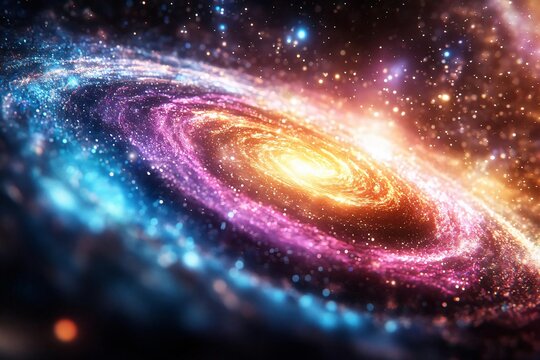 A stunning cosmic view of a spiral galaxy showcasing vibrant colors and swirling stars in the vastness of space.