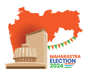 Maharashtra Election 2024 Poster with State Assembly and Map Background Design