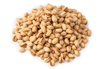 Tasty pistachios isolated on a white background.
