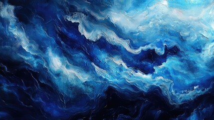 Naklejka premium Dynamic abstract patterns in deep ocean blues, capturing the fluid movement and energy of sea currents