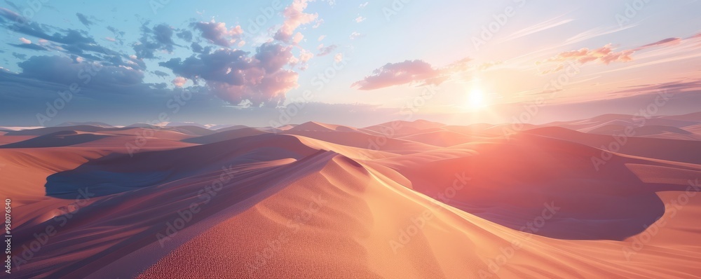 Sticker Desert dunes with shadows and sunset light, 4K hyperrealistic photo,